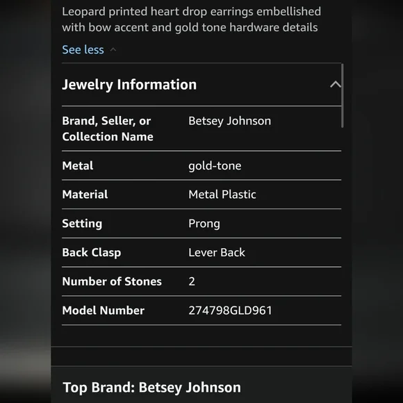 BETSEY JOHNSON Leopard Print Heart Drop Earrings w/ Bows and Gold-Tone Hardware - Picture 9 of 12